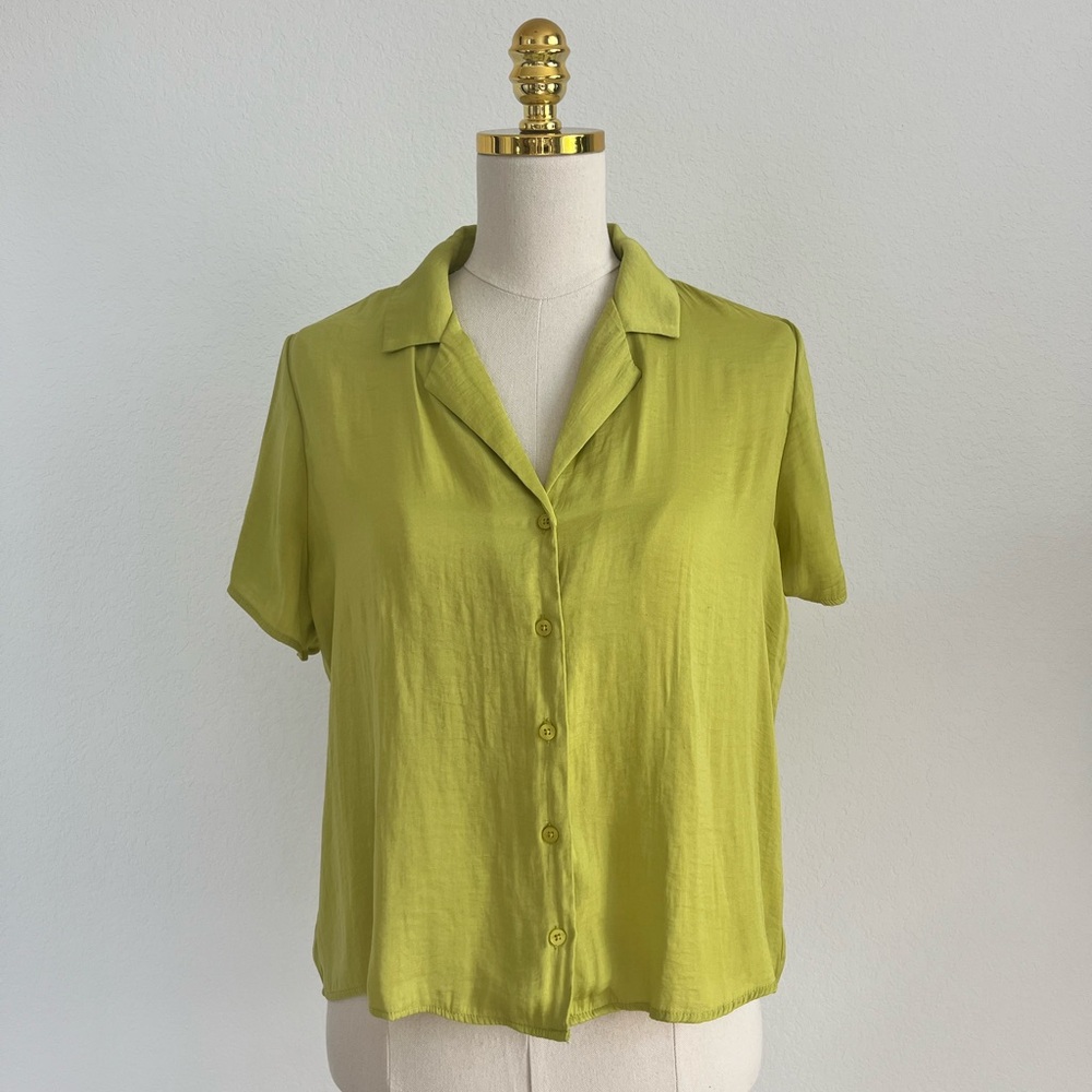 RACHEL ROY Lime Green Button Down Short Sleeve Blouse Top Small SOLD